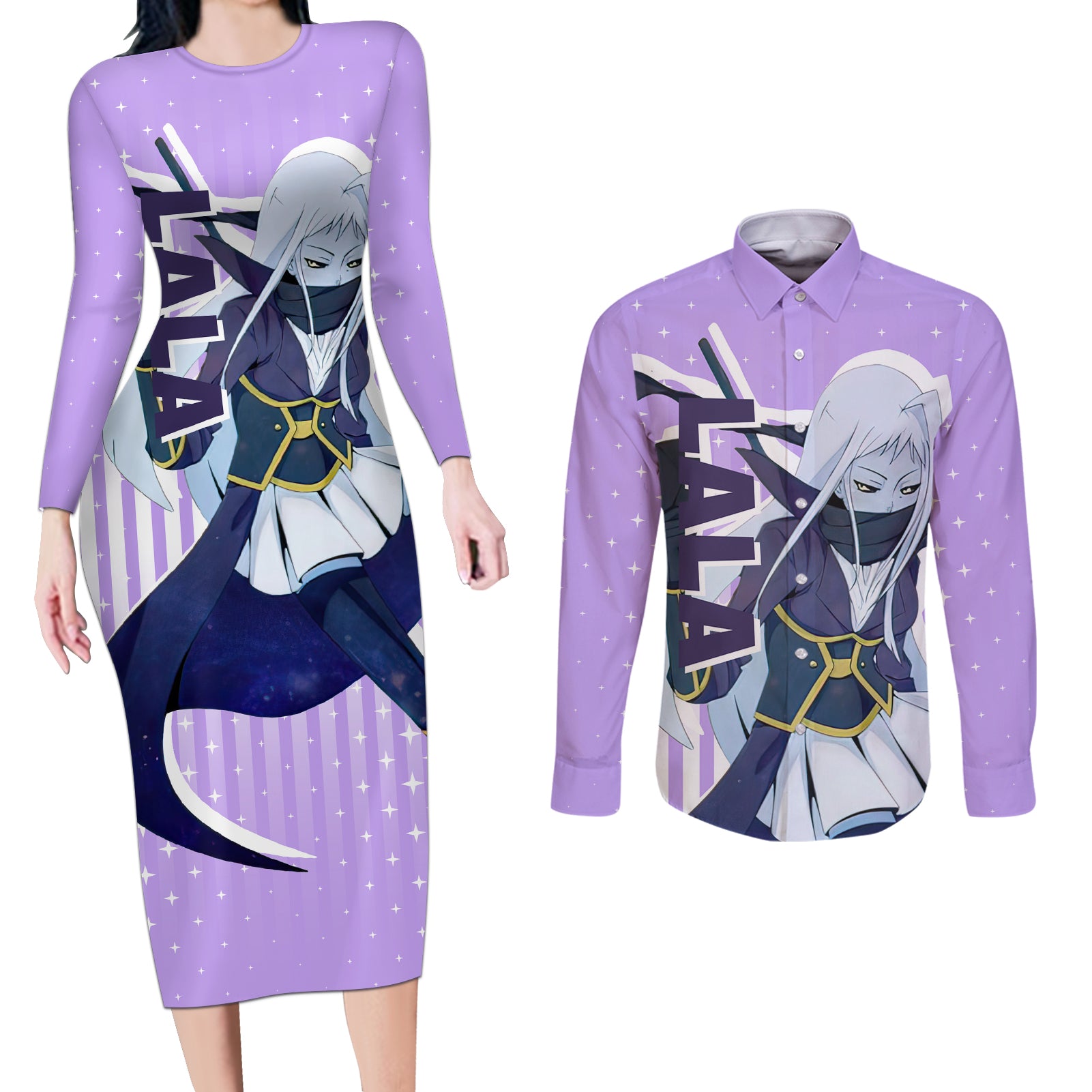 Lala - Monster Musume Couples Matching Long Sleeve Bodycon Dress and Long Sleeve Button Shirt Anime Style