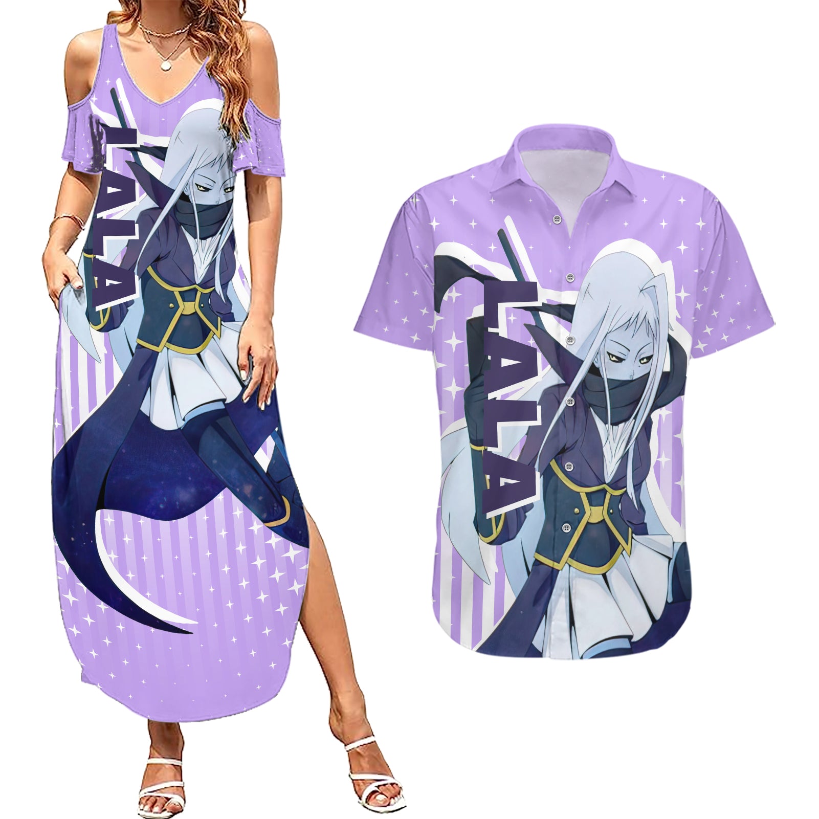 Lala - Monster Musume Couples Matching Summer Maxi Dress and Hawaiian Shirt Anime Style