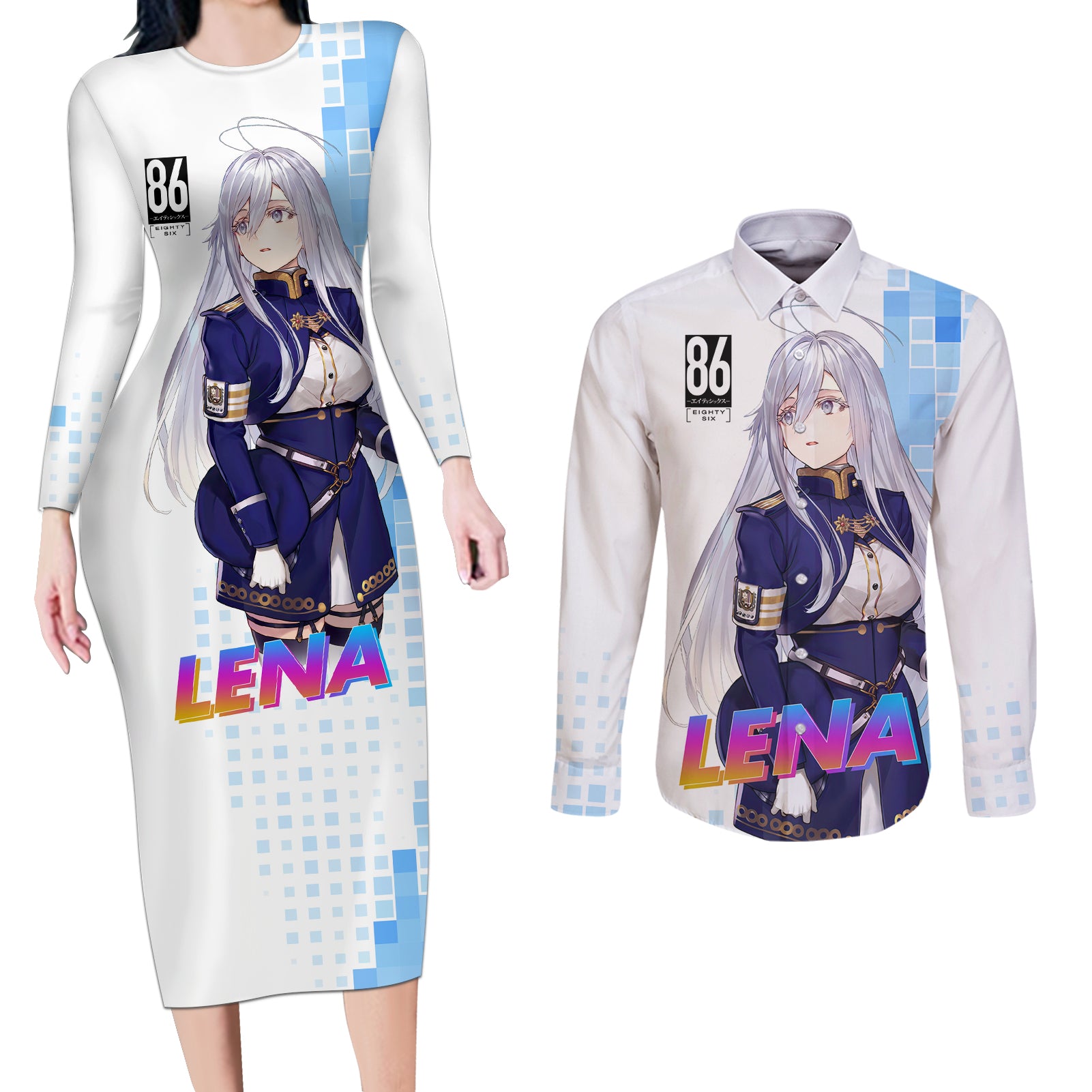 Lena Vladilena Milize Couples Matching Long Sleeve Bodycon Dress and Long Sleeve Button Shirt Anime Style