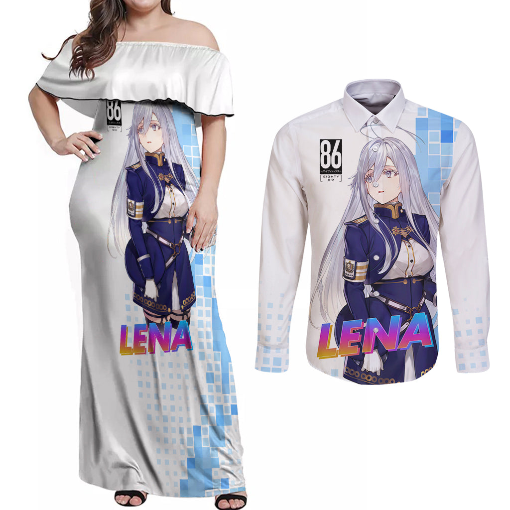 Lena Vladilena Milize Couples Matching Off Shoulder Maxi Dress and Long Sleeve Button Shirt Anime Style