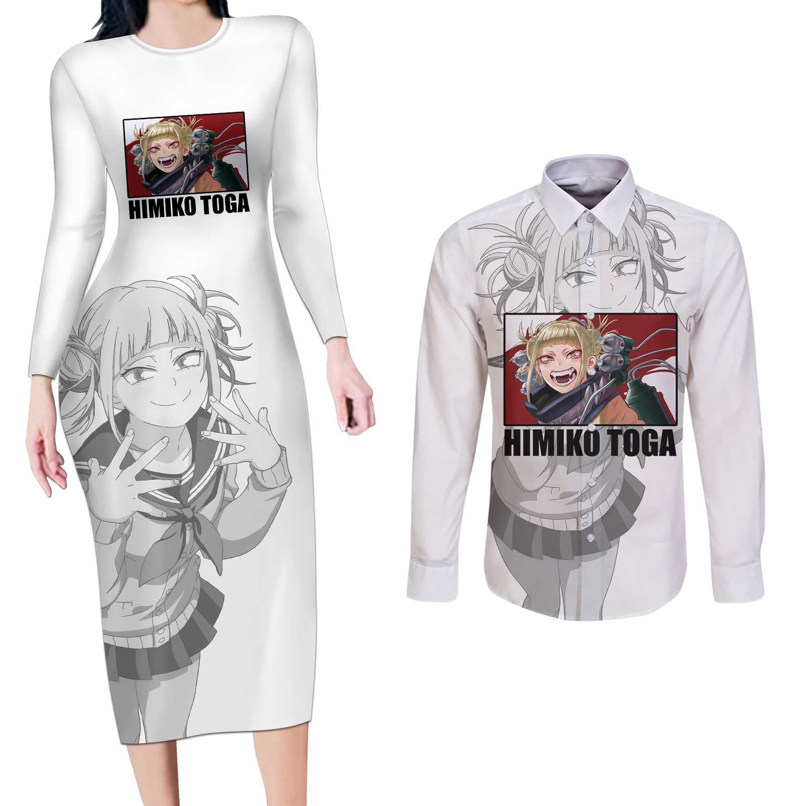 Himiko Toga - My Hero Academia Couples Matching Long Sleeve Bodycon Dress and Long Sleeve Button Shirt Anime Style