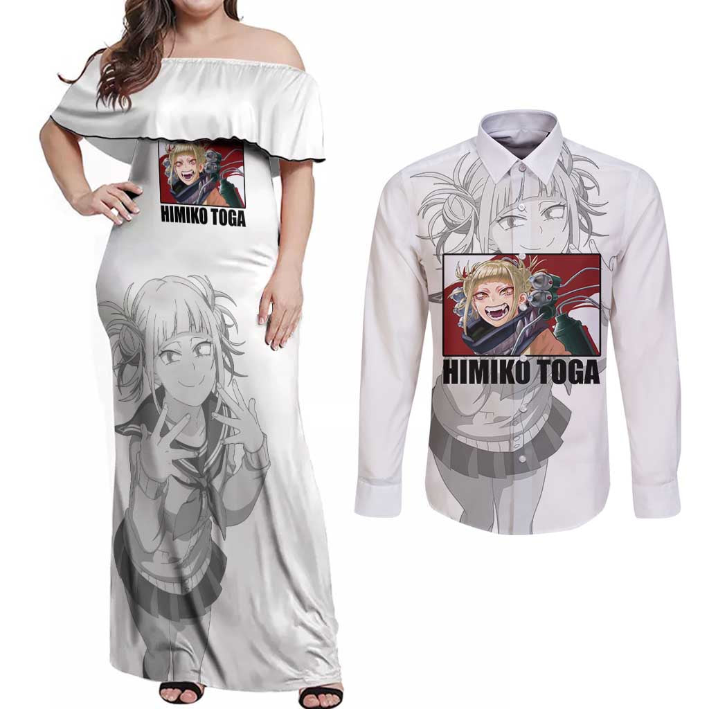 Himiko Toga - My Hero Academia Couples Matching Off Shoulder Maxi Dress and Long Sleeve Button Shirt Anime Style