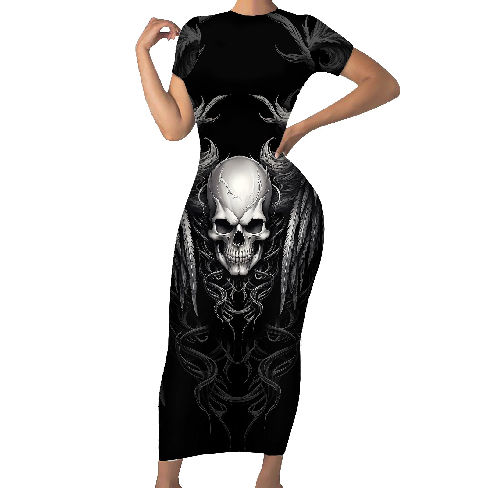 skull-and-wings-short-sleeve-bodycon-dress-even-the-devil-was-once-an-angel