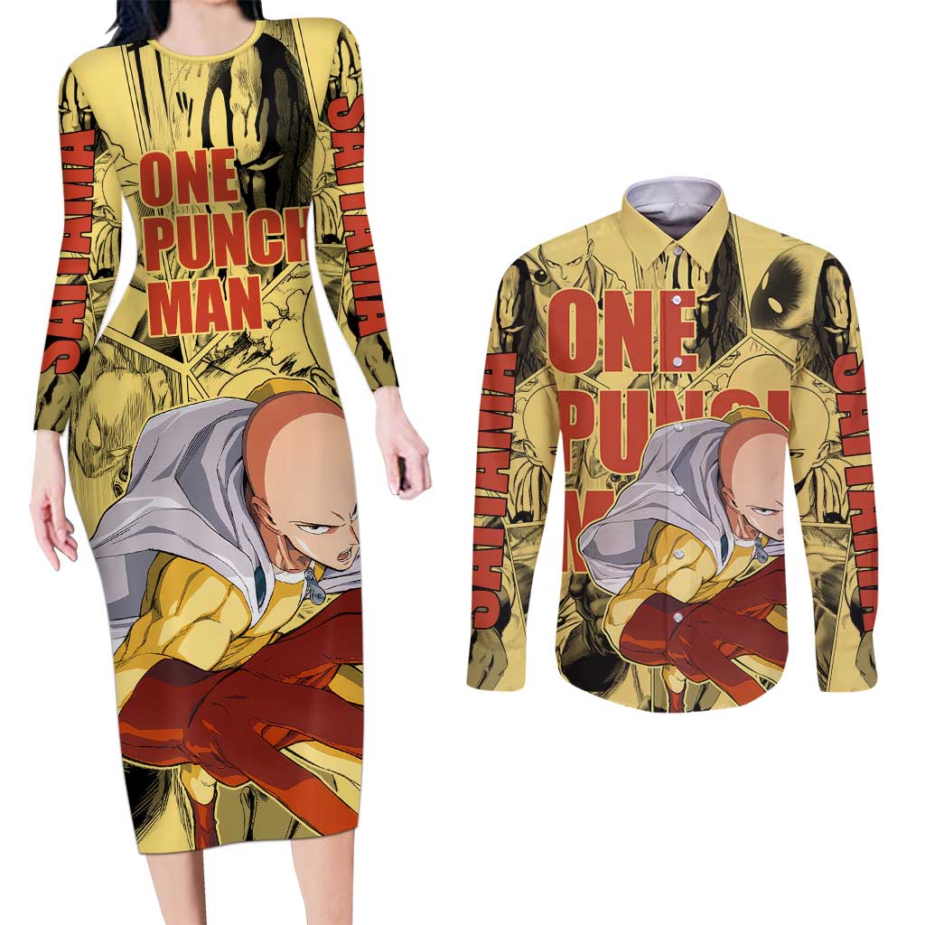 Saitama - One Punch Man Couples Matching Long Sleeve Bodycon Dress and Long Sleeve Button Shirt Anime Style