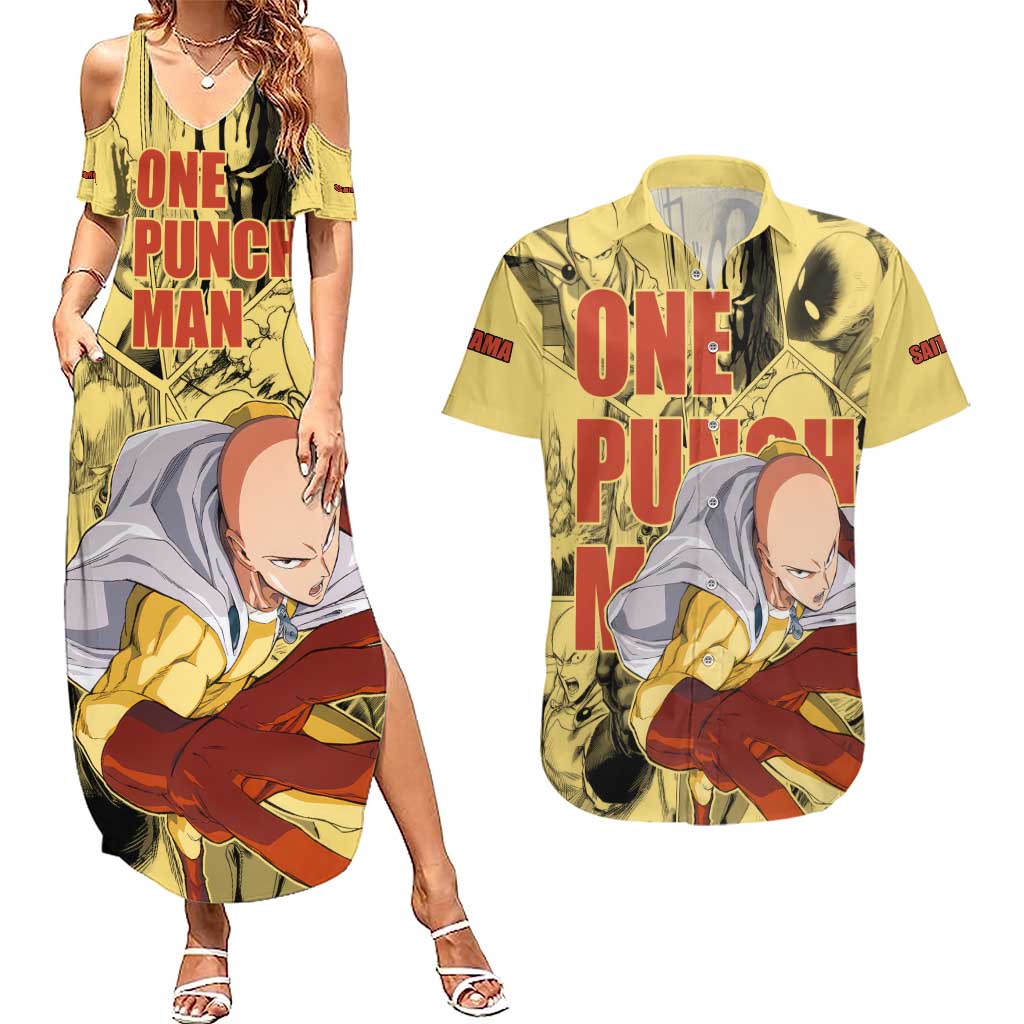 Saitama - One Punch Man Couples Matching Summer Maxi Dress and Hawaiian Shirt Anime Style