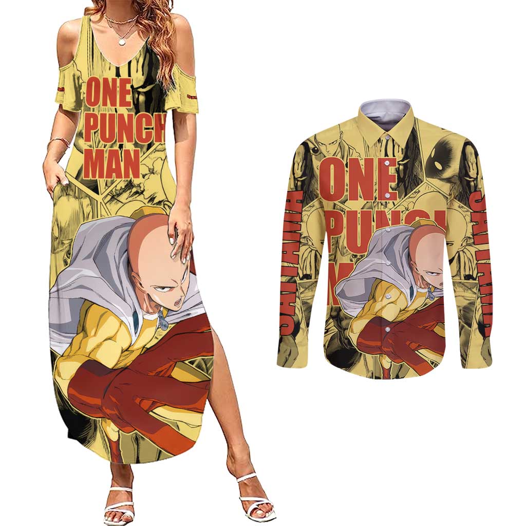 Saitama - One Punch Man Couples Matching Summer Maxi Dress and Long Sleeve Button Shirt Anime Style