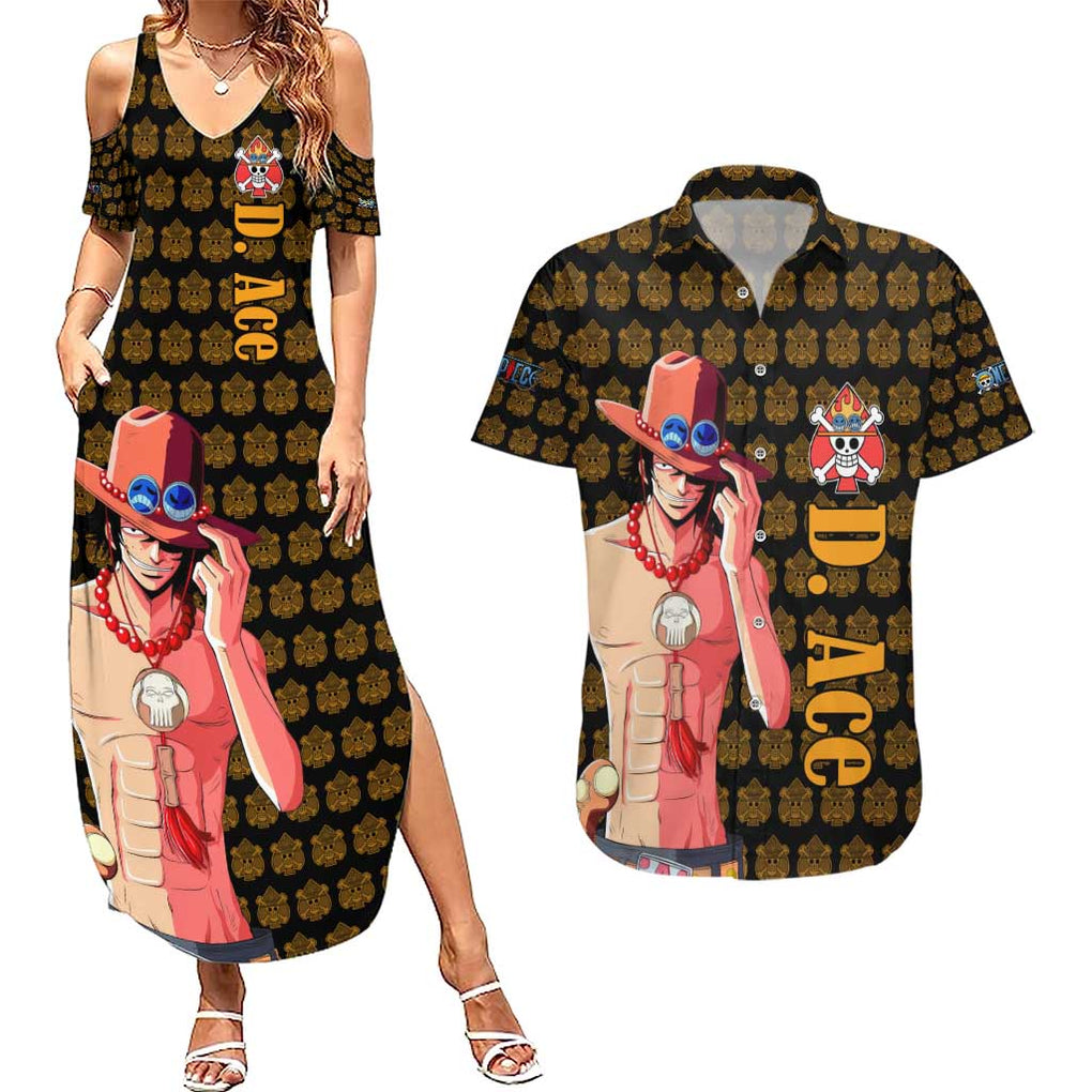 Portgas D. Ace - Fire Fist - One Piece Couples Matching Summer Maxi Dress and Hawaiian Shirt Anime Style