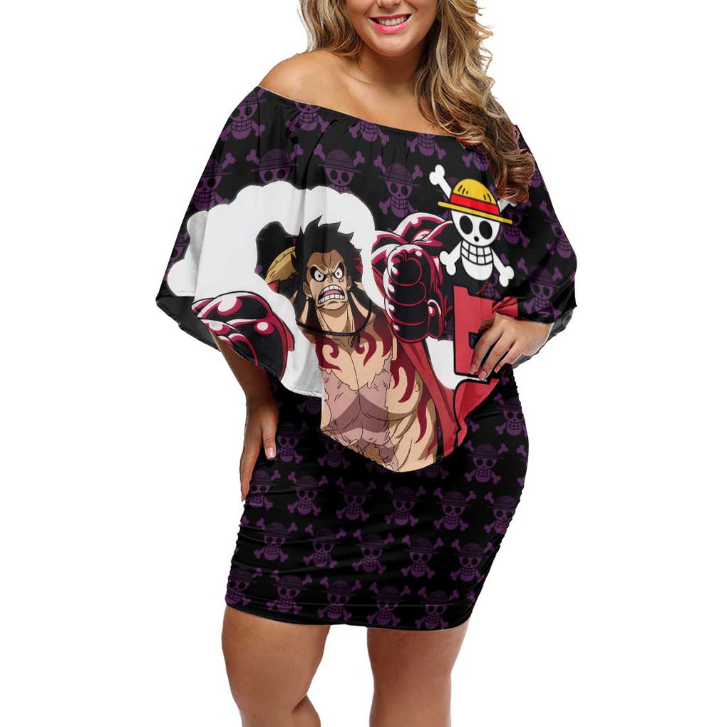 Luffy Gear 4 - One Piece Off Shoulder Short Dress Anime Pattern Mix Style