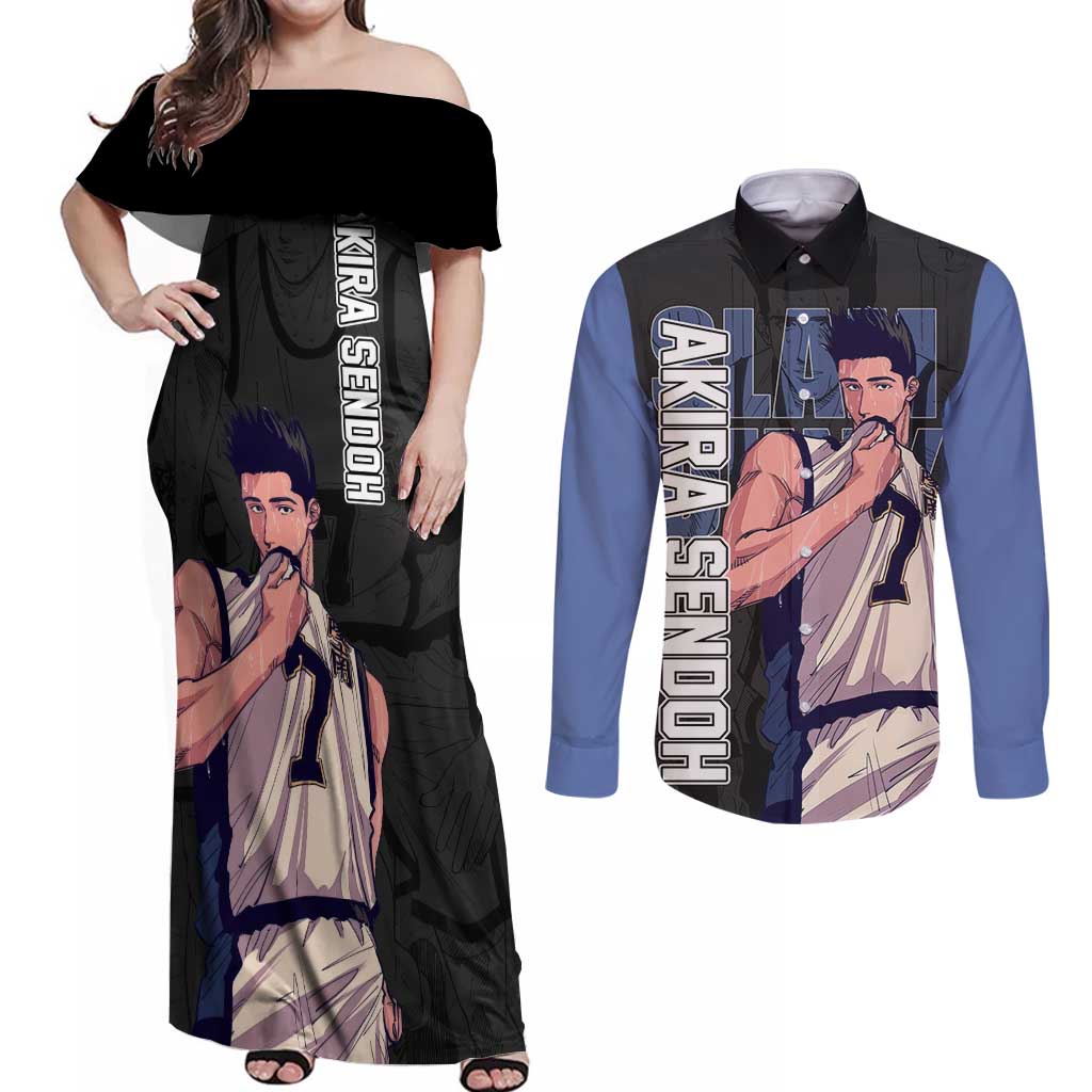 Akira Sendoh - Slam Dunk Couples Matching Off Shoulder Maxi Dress and Long Sleeve Button Shirt Anime Style