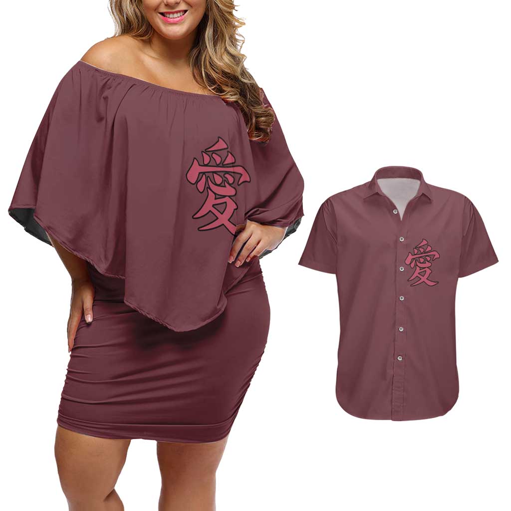 Gaara Naruto Shippuden Couples Matching Off Shoulder Short Dress and Hawaiian Shirt Anime Style