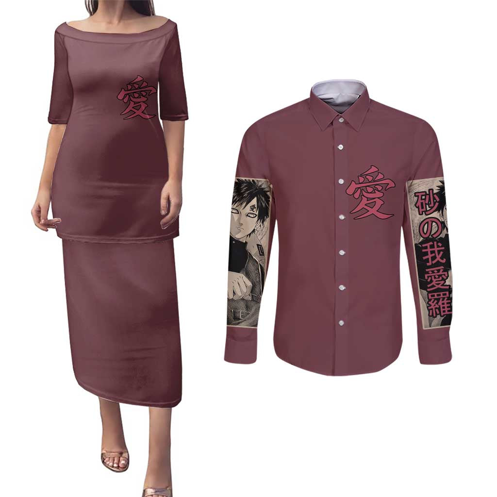 Gaara Naruto Shippuden Couples Matching Puletasi and Long Sleeve Button Shirt Anime Style