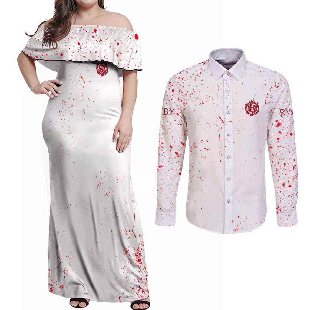 Ruby Rose - RWBY Couples Matching Off Shoulder Maxi Dress and Long Sleeve Button Shirt Anime Style