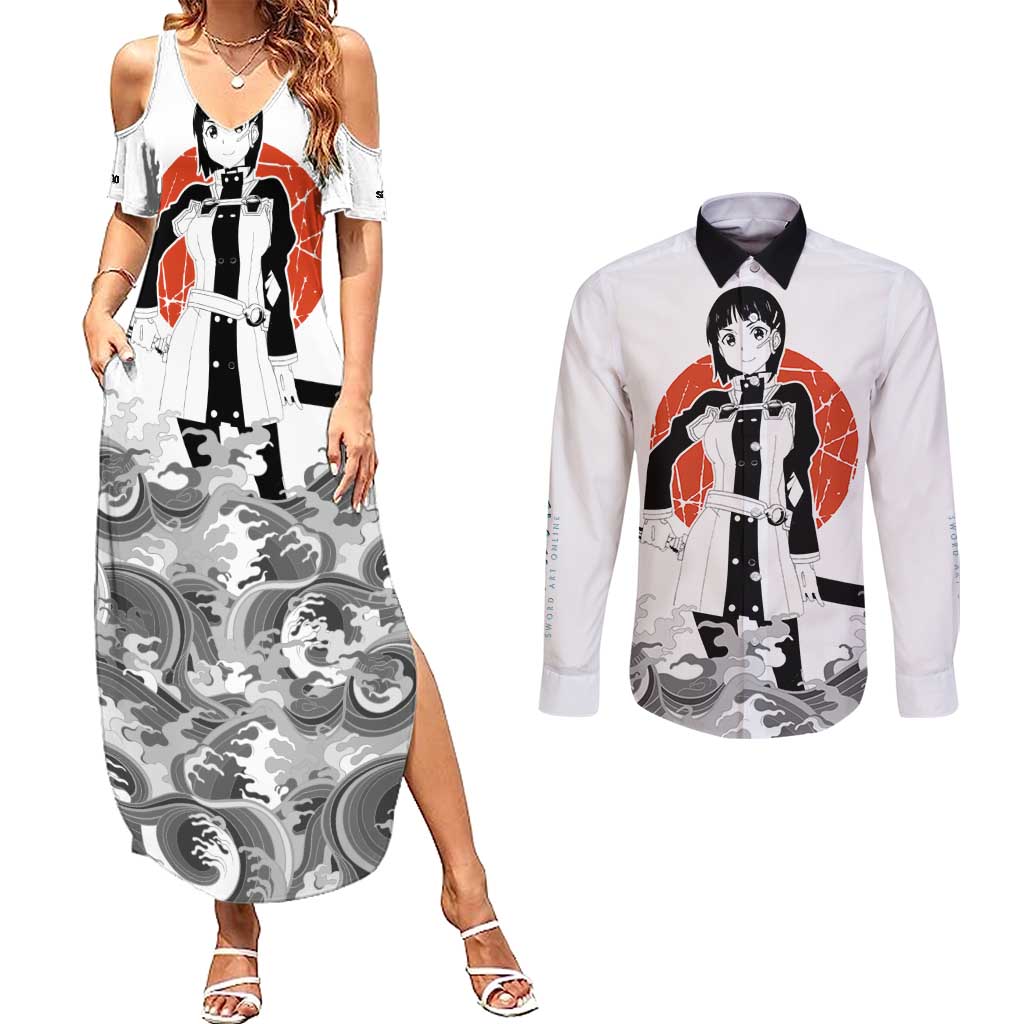 Suguha Kirigaya - Sword Art Online Couples Matching Summer Maxi Dress and Long Sleeve Button Shirt Anime Style