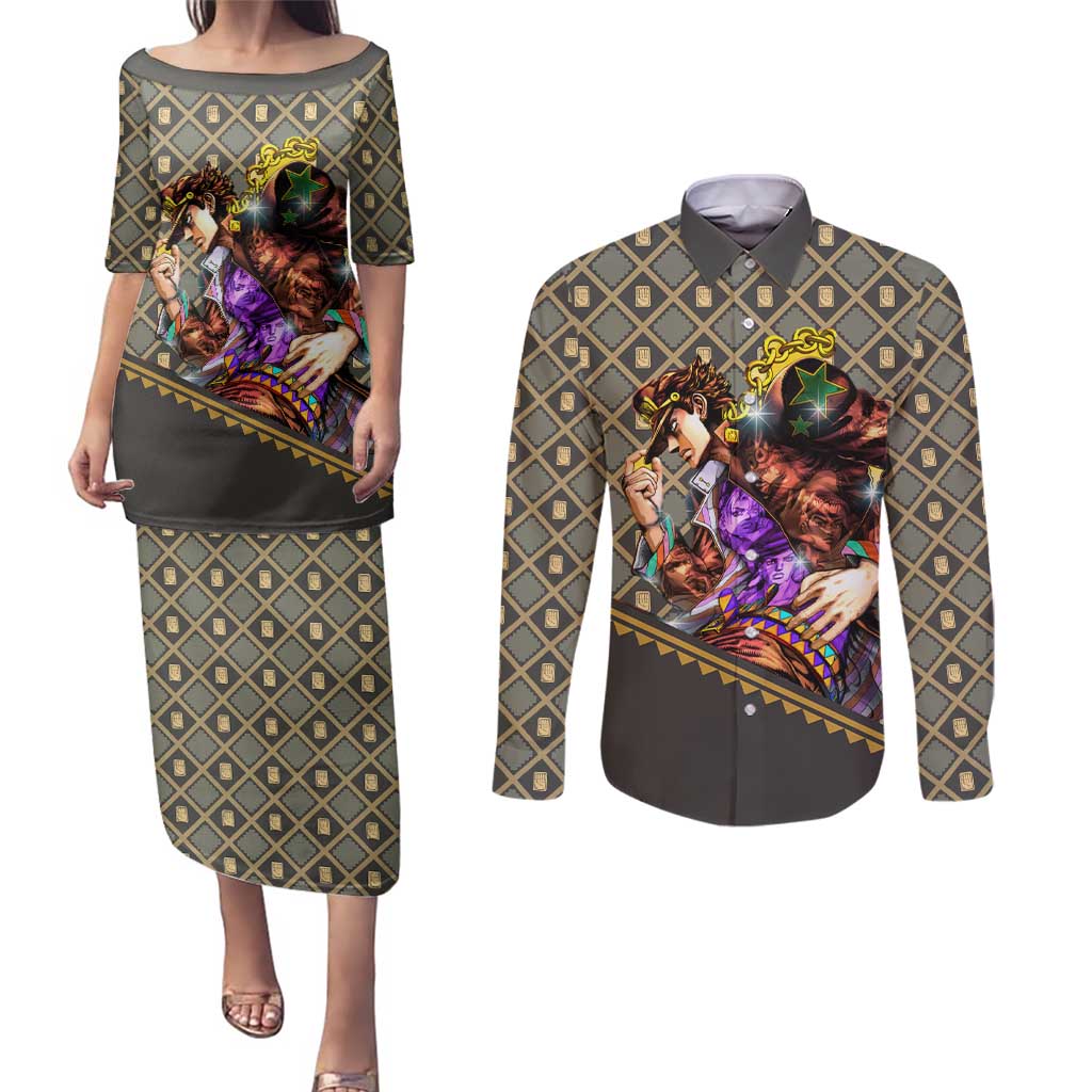 Jotaro Kujo - JoJo no Kimyo na Boken Couples Matching Puletasi and Long Sleeve Button Shirt Anime Style