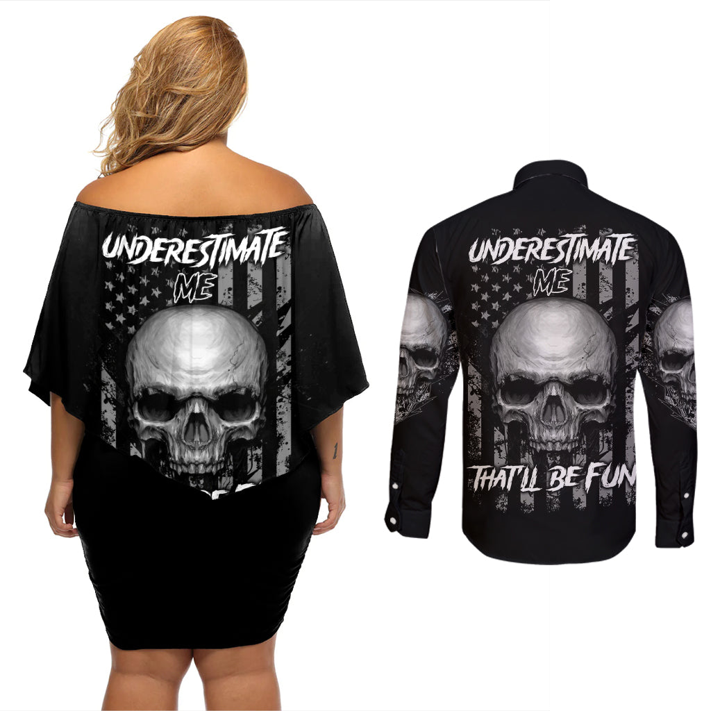 underestimate-me-thatll-be-fun-couples-matching-off-shoulder-short-dress-and-long-sleeve-button-shirt