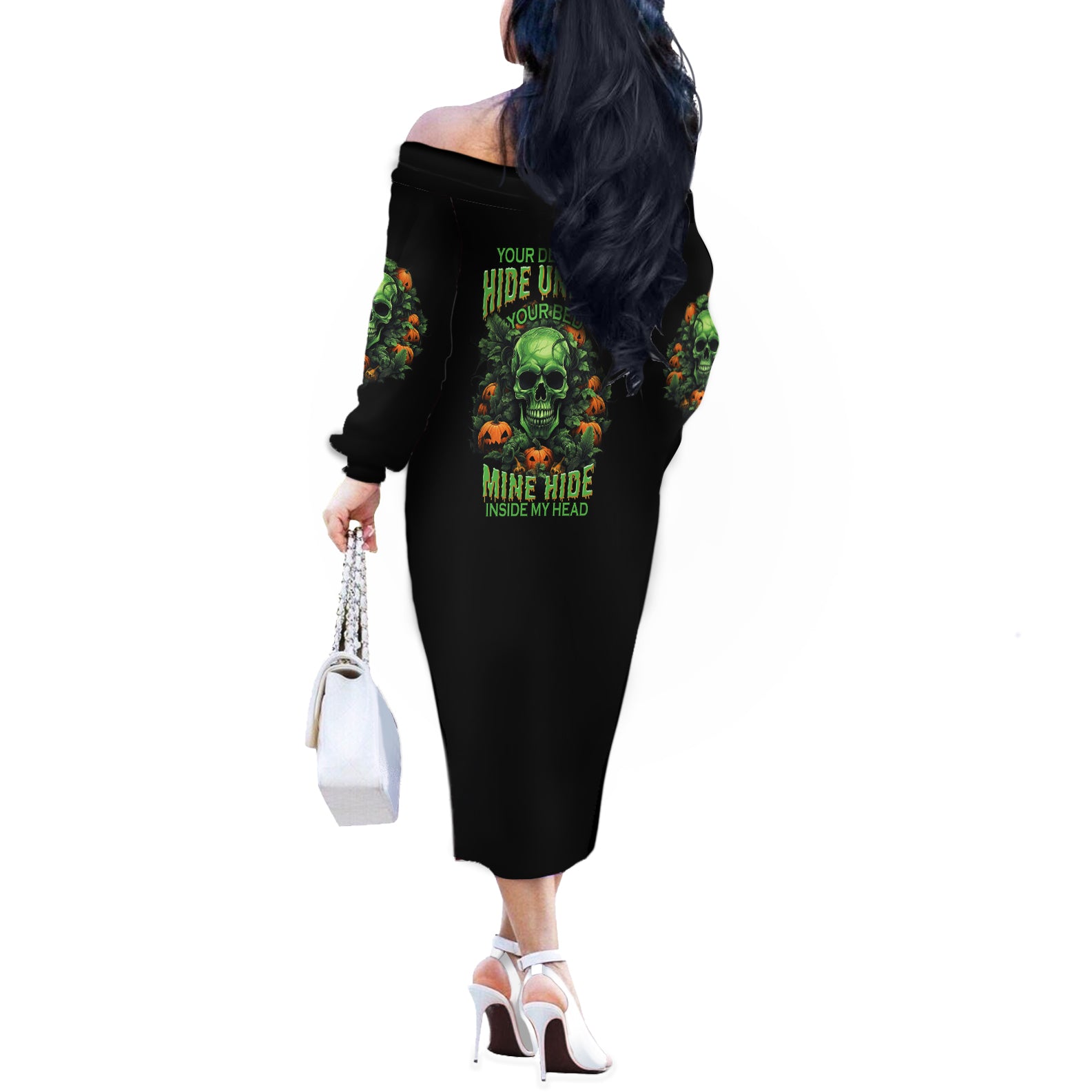 your-demons-hide-under-your-bed-skull-halloween-off-the-shoulder-long-sleeve-dress