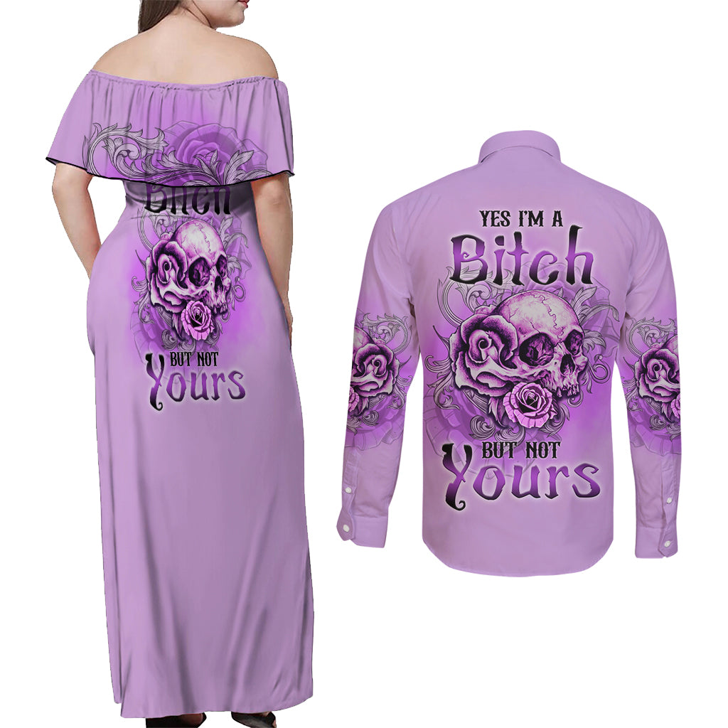 yes-im-a-b-but-not-yours-purple-couples-matching-off-shoulder-maxi-dress-and-long-sleeve-button-shirt