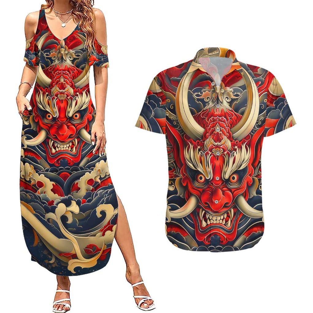 Oni Couples Matching Summer Maxi Dress and Hawaiian Shirt Japan Art Style