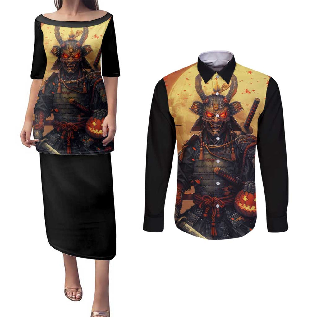 Samurai Halloween Couples Matching Puletasi and Long Sleeve Button Shirt Japan Art Style