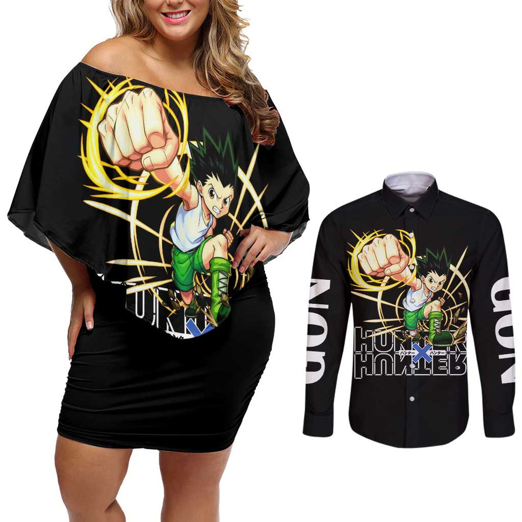 Gon - Hunter X Hunter Couples Matching Off Shoulder Short Dress and Long Sleeve Button Shirt Anime Style