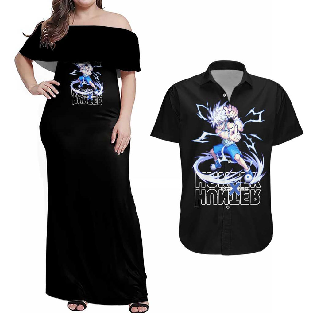 Killua Zoldyck  Hunter X Hunter Couples Matching Off Shoulder Maxi Dress and Hawaiian Shirt Japan Art Style