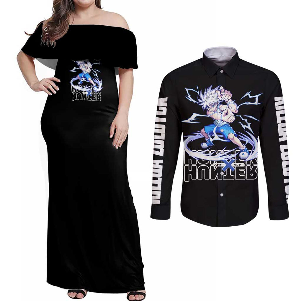 Killua Zoldyck  Hunter X Hunter Couples Matching Off Shoulder Maxi Dress and Long Sleeve Button Shirt Japan Art Style