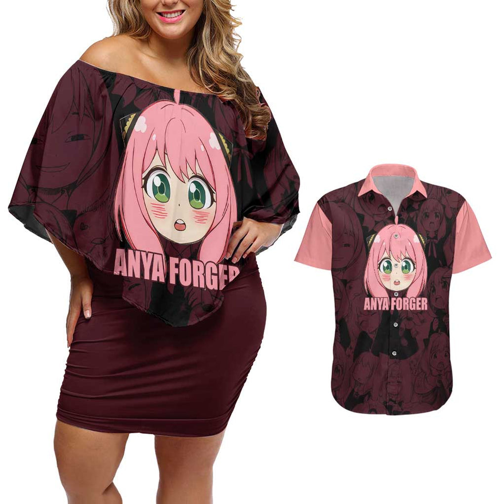 Anya - Spy x Family Couples Matching Off Shoulder Short Dress and Hawaiian Shirt Anime Style