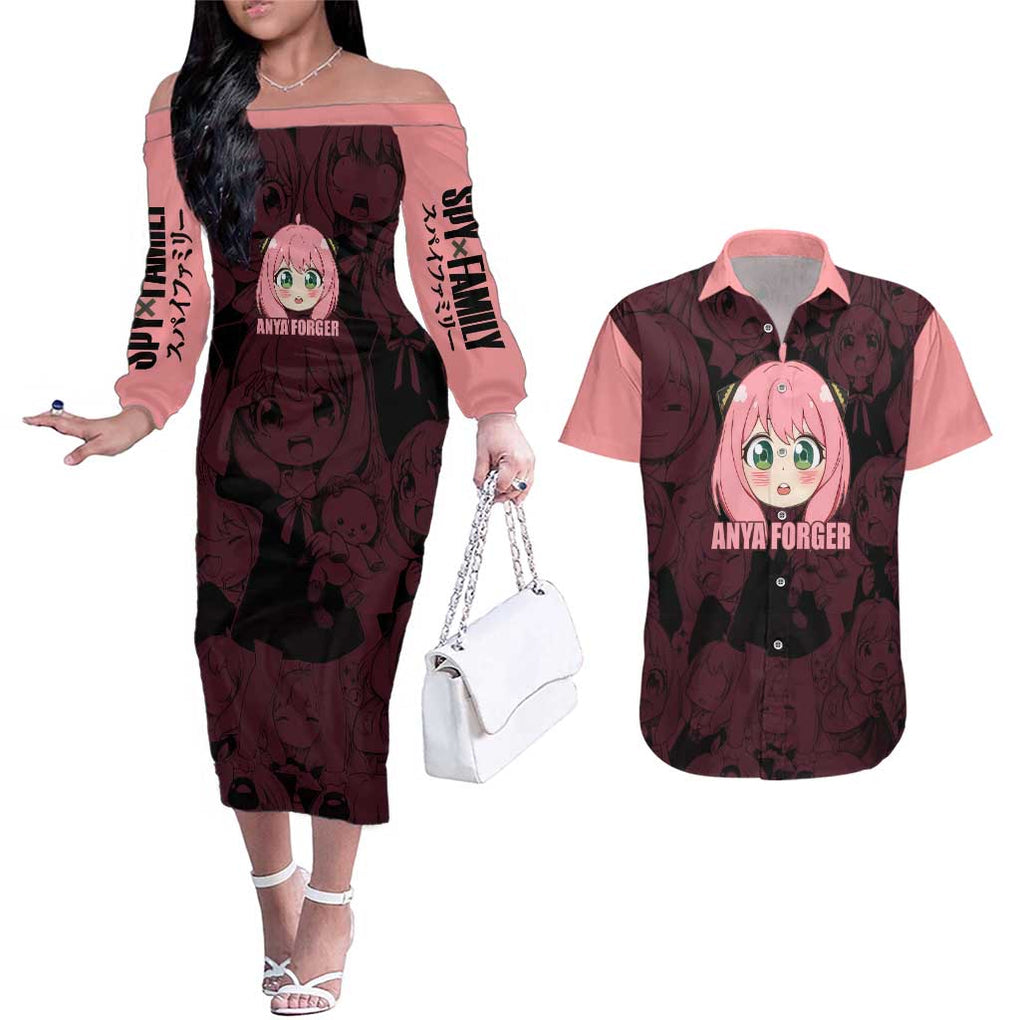 Anya - Spy x Family Couples Matching Off The Shoulder Long Sleeve Dress and Hawaiian Shirt Anime Style