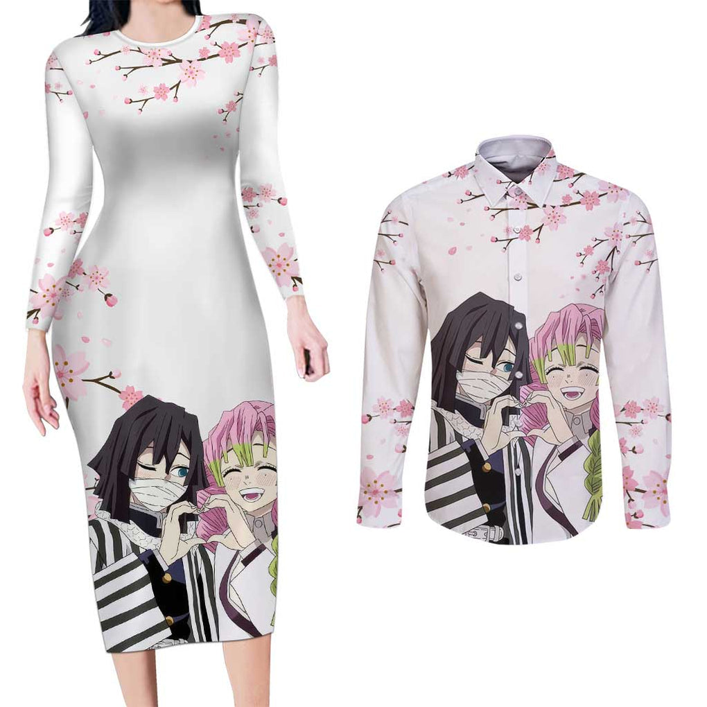 Mutsuri And Obanai - Demon Slayer Couples Matching Long Sleeve Bodycon Dress and Long Sleeve Button Shirt Anime Style