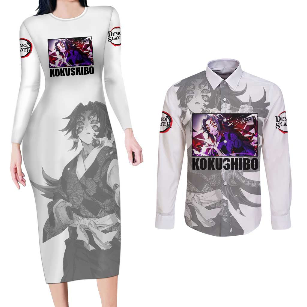 Kokushibo - Kimesu No Yaiba Couples Matching Long Sleeve Bodycon Dress and Long Sleeve Button Shirt Japan Anime Style TS04