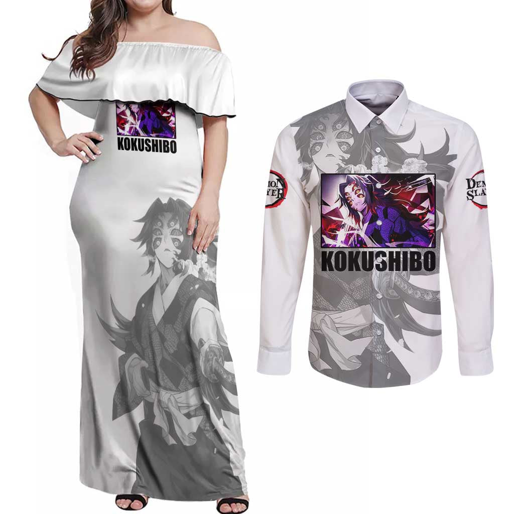 Kokushibo - Kimesu No Yaiba Couples Matching Off Shoulder Maxi Dress and Long Sleeve Button Shirt Japan Anime Style TS04