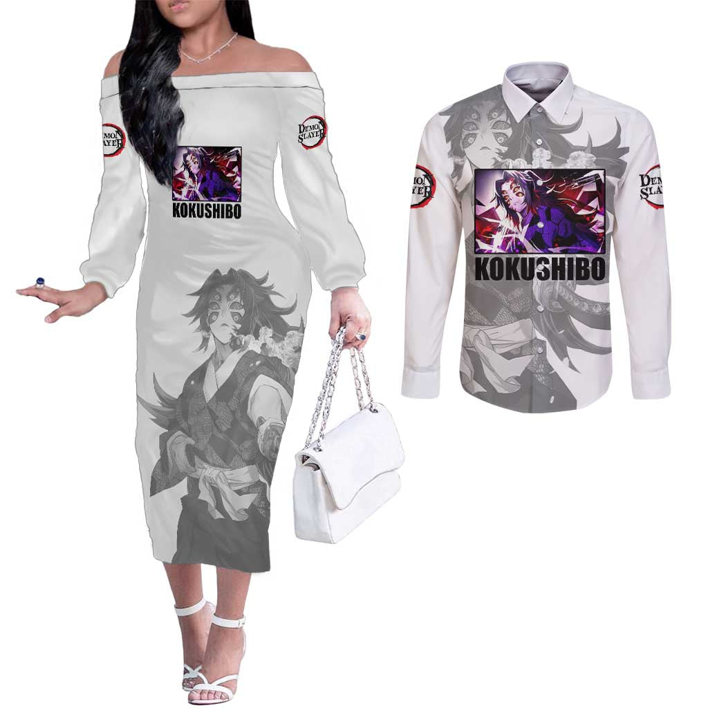 Kokushibo - Kimesu No Yaiba Couples Matching Off The Shoulder Long Sleeve Dress and Long Sleeve Button Shirt Japan Anime Style TS04