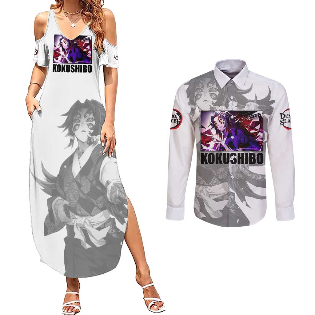 Kokushibo - Kimesu No Yaiba Couples Matching Summer Maxi Dress and Long Sleeve Button Shirt Japan Anime Style TS04