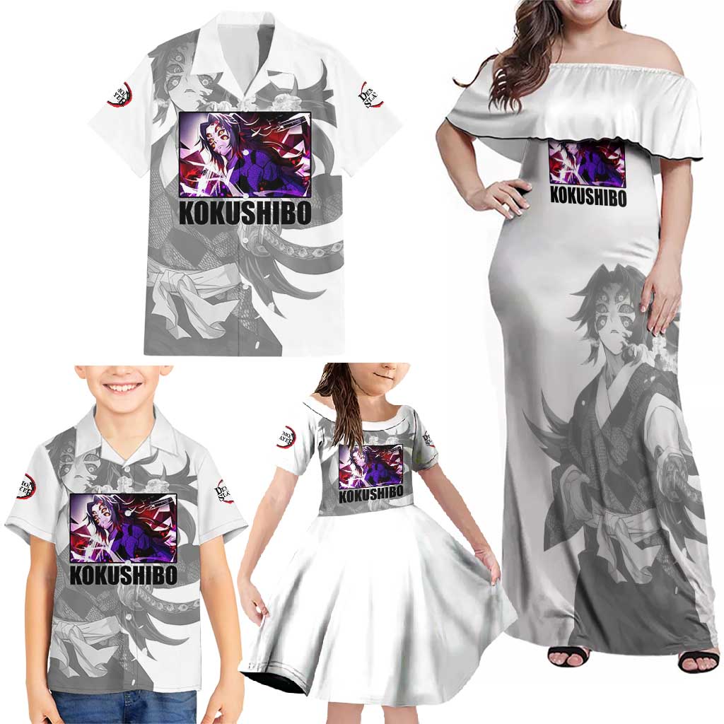 Kokushibo - Kimesu No Yaiba Family Matching Off Shoulder Maxi Dress and Hawaiian Shirt Japan Anime Style TS04