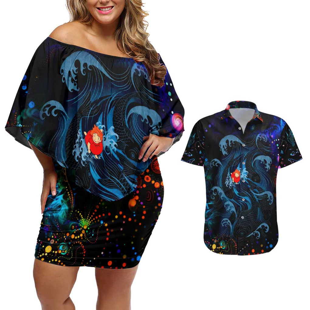 Sea Creatures Ponyo Studio Ghibli Couples Matching Off Shoulder Short Dress and Hawaiian Shirt Trippy Style