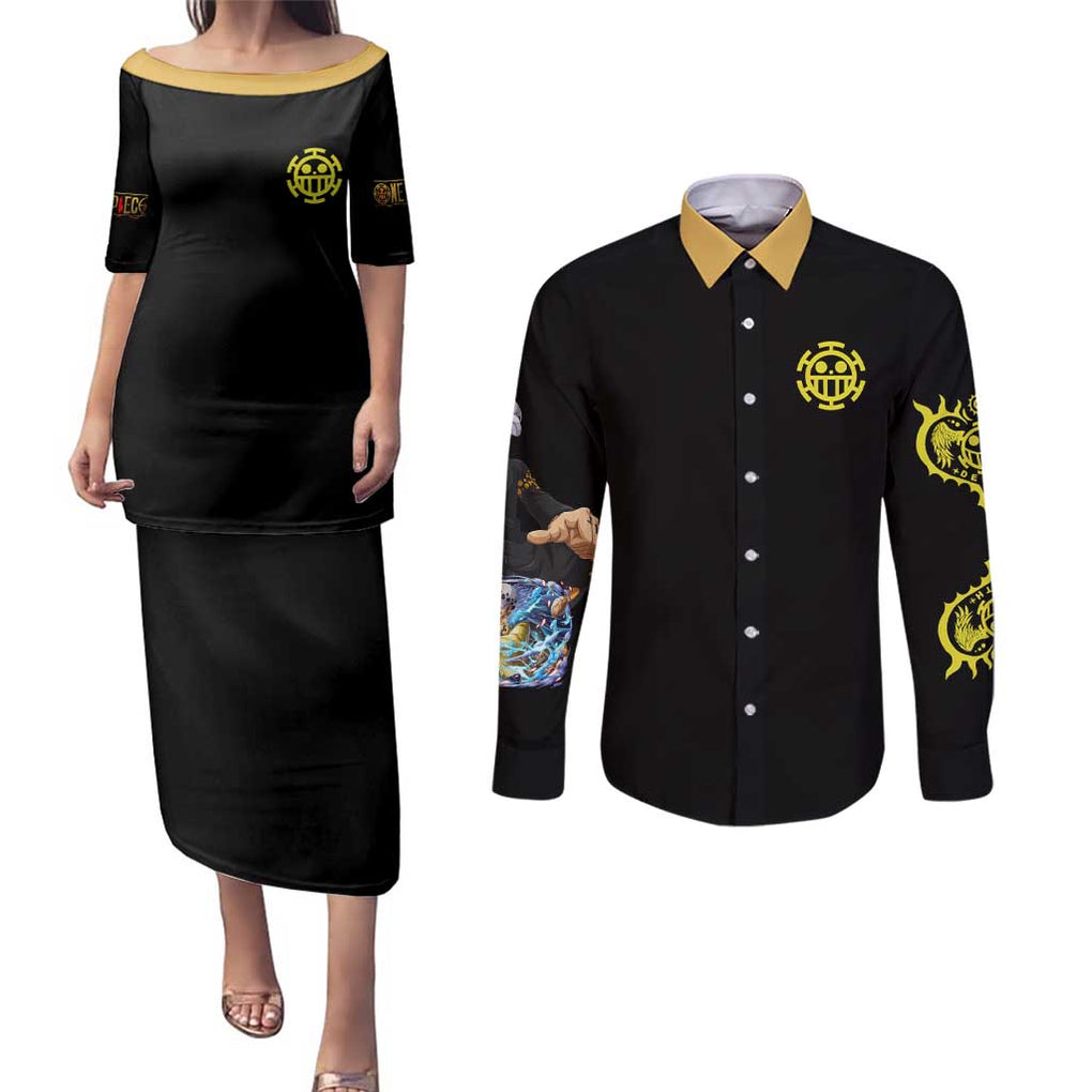 Trafalgar D. Law V4 One Piece Couples Matching Puletasi and Long Sleeve Button Shirt Anime Style