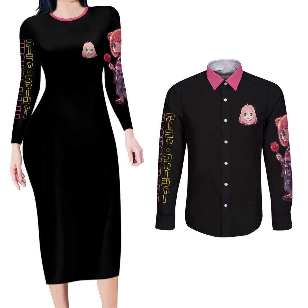 Anya Forger V2 Spy x Family Couples Matching Long Sleeve Bodycon Dress and Long Sleeve Button Shirt Anime Style