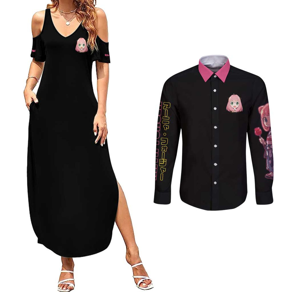 Anya Forger V2 Spy x Family Couples Matching Summer Maxi Dress and Long Sleeve Button Shirt Anime Style