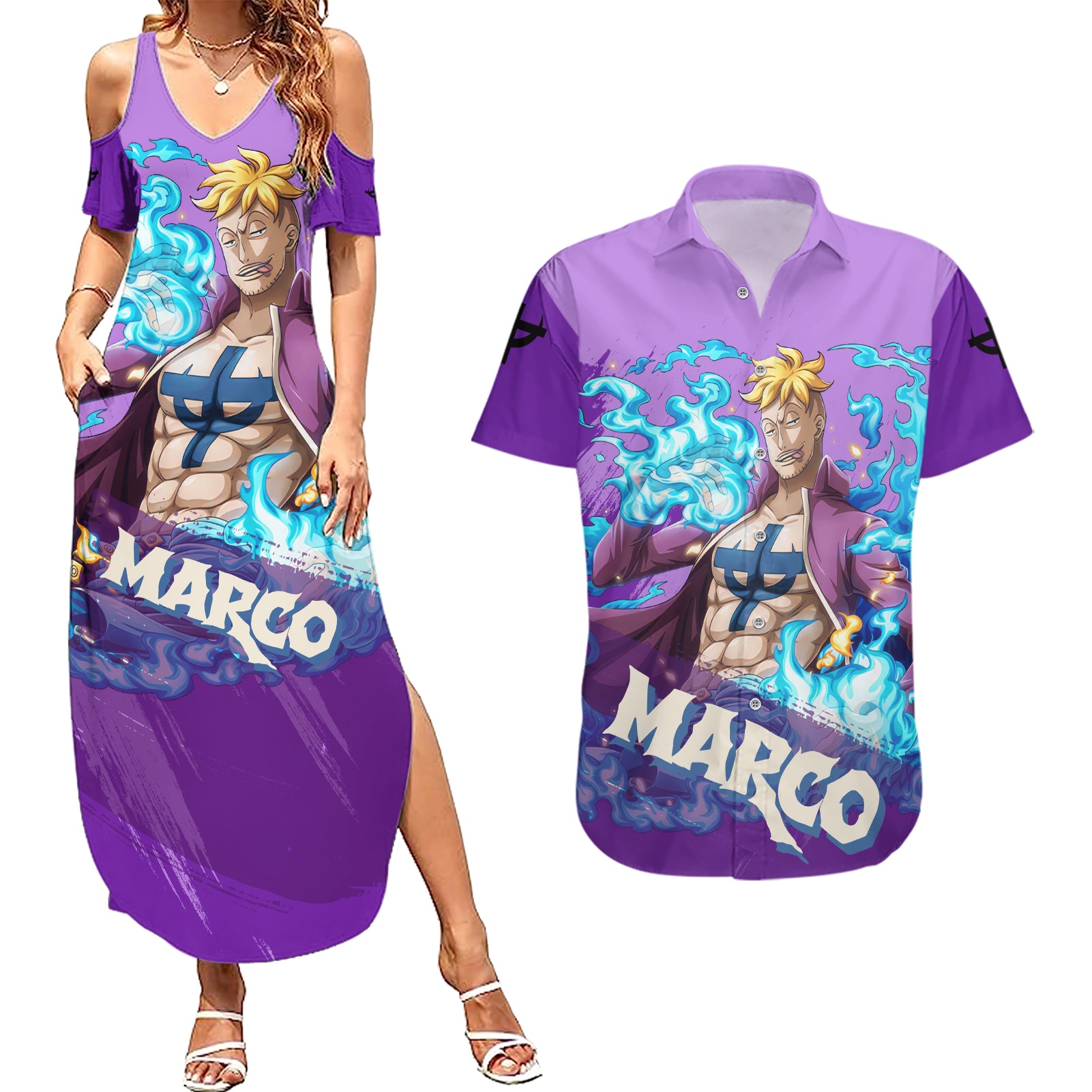 Marco Couples Matching Summer Maxi Dress and Hawaiian Shirt One Piece