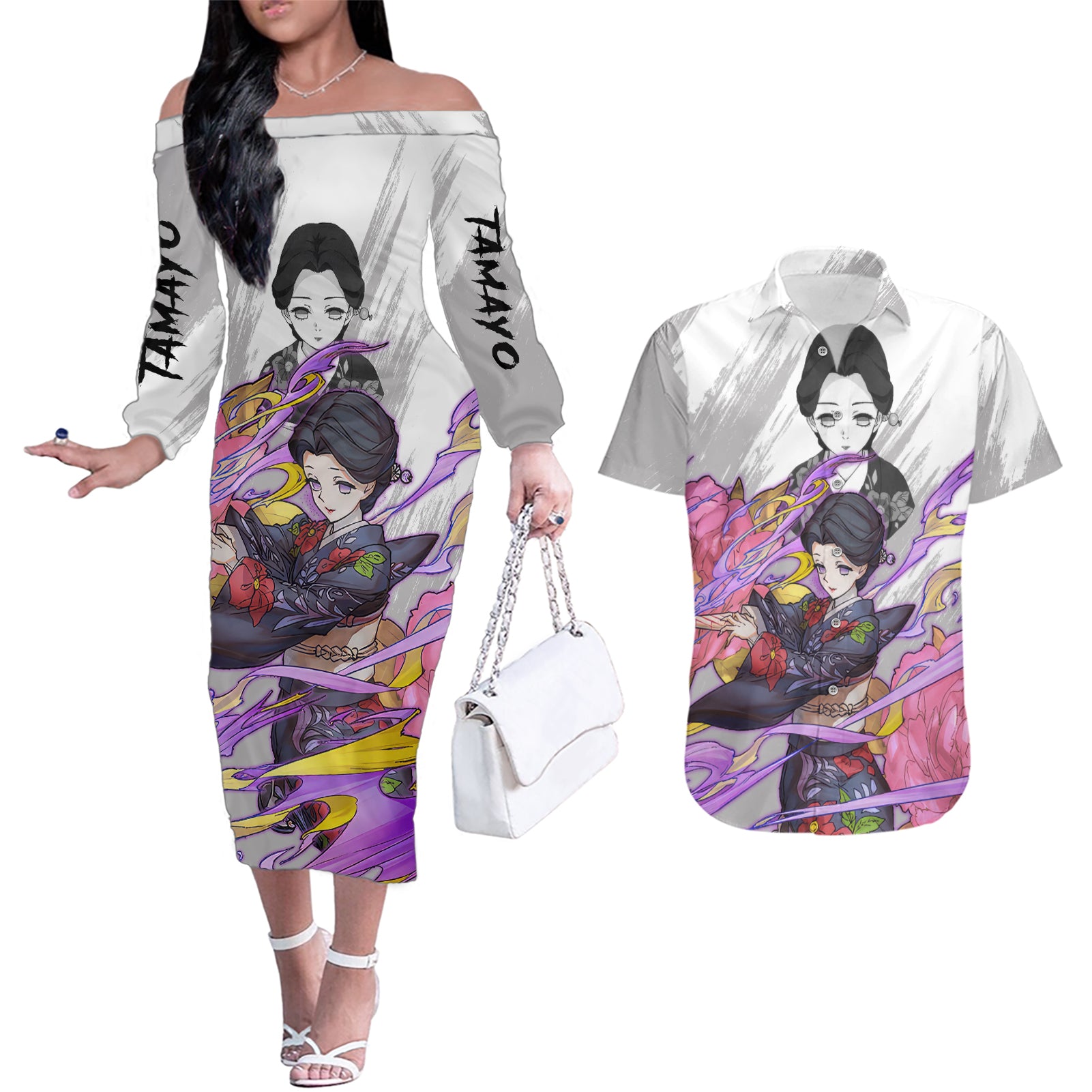 Tamayo - Anime Couples Matching Off The Shoulder Long Sleeve Dress and Hawaiian Shirt Naruto