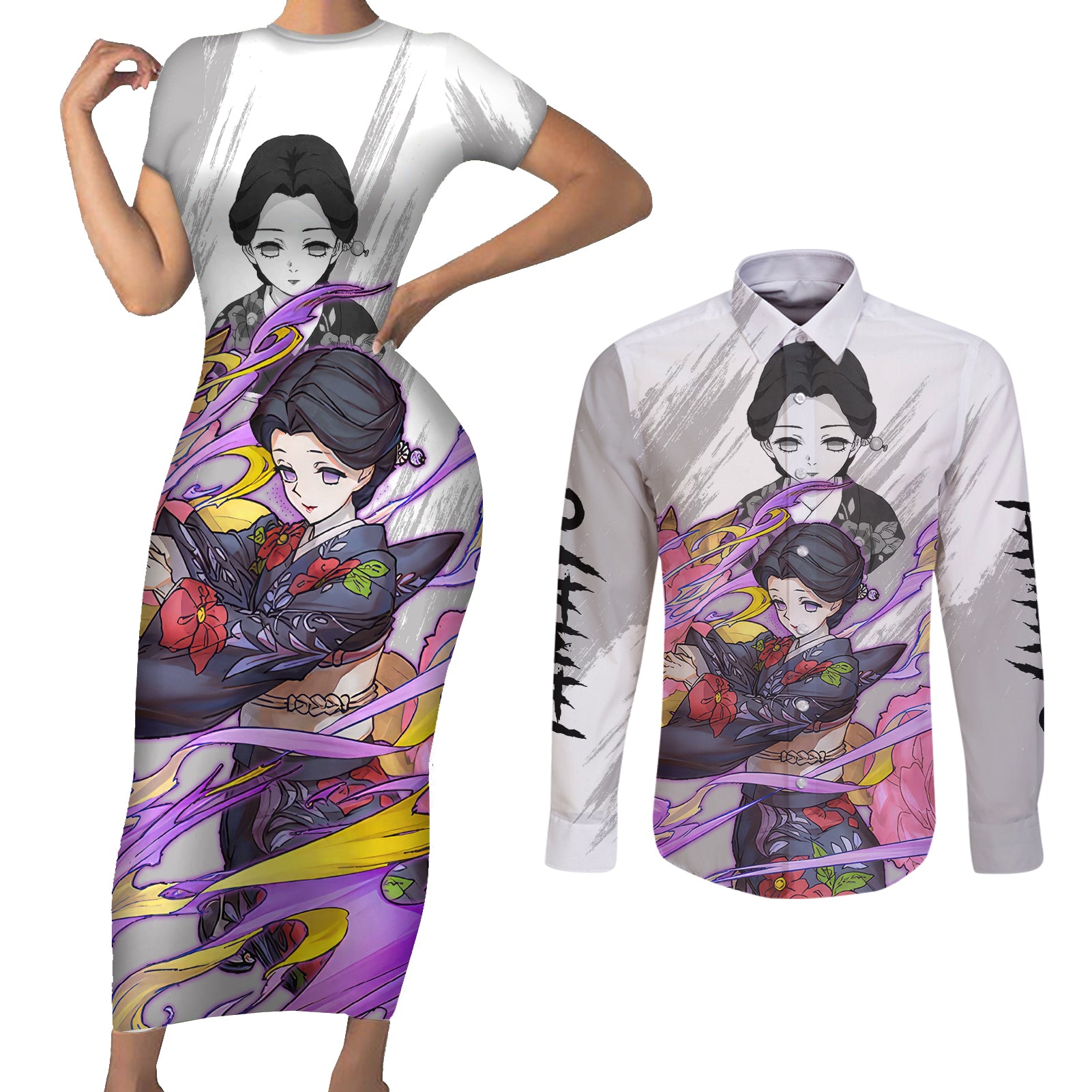 Tamayo - Anime Couples Matching Short Sleeve Bodycon Dress and Long Sleeve Button Shirt Naruto