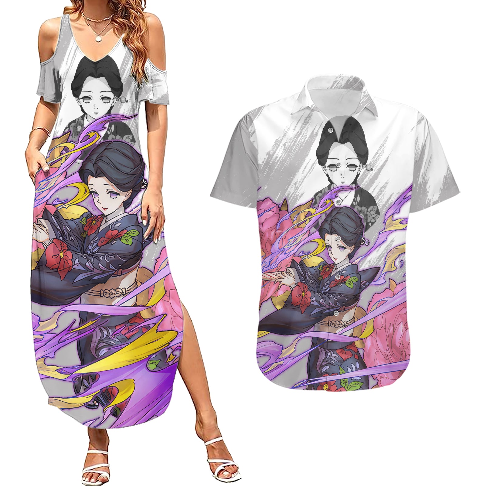 Tamayo - Anime Couples Matching Summer Maxi Dress and Hawaiian Shirt Naruto