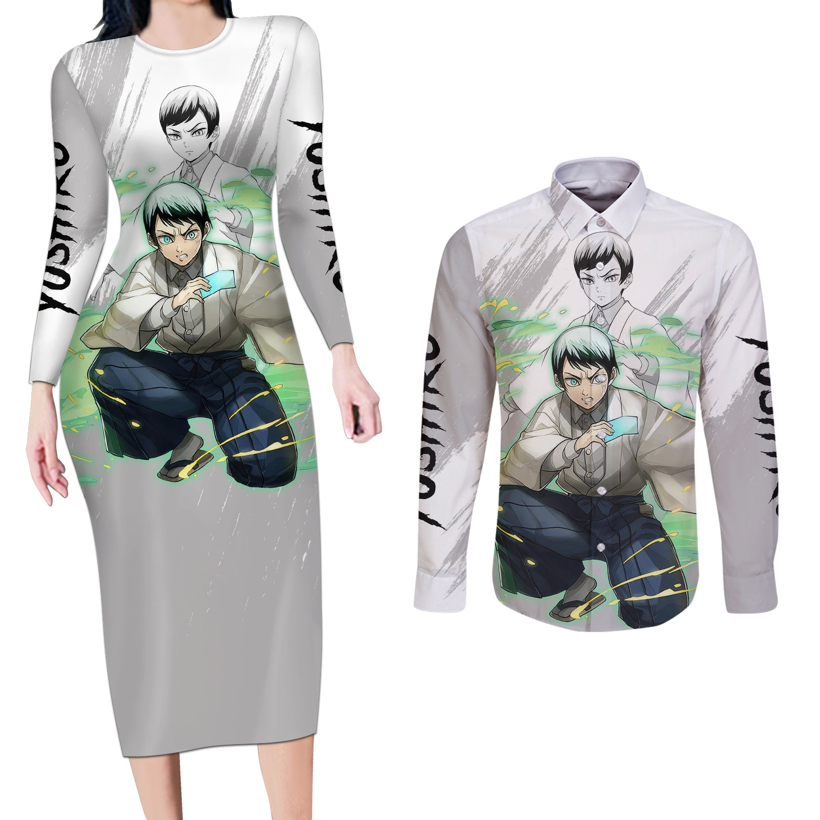 Yushiro Couples Matching Long Sleeve Bodycon Dress and Long Sleeve Button Shirt Demon Slayer