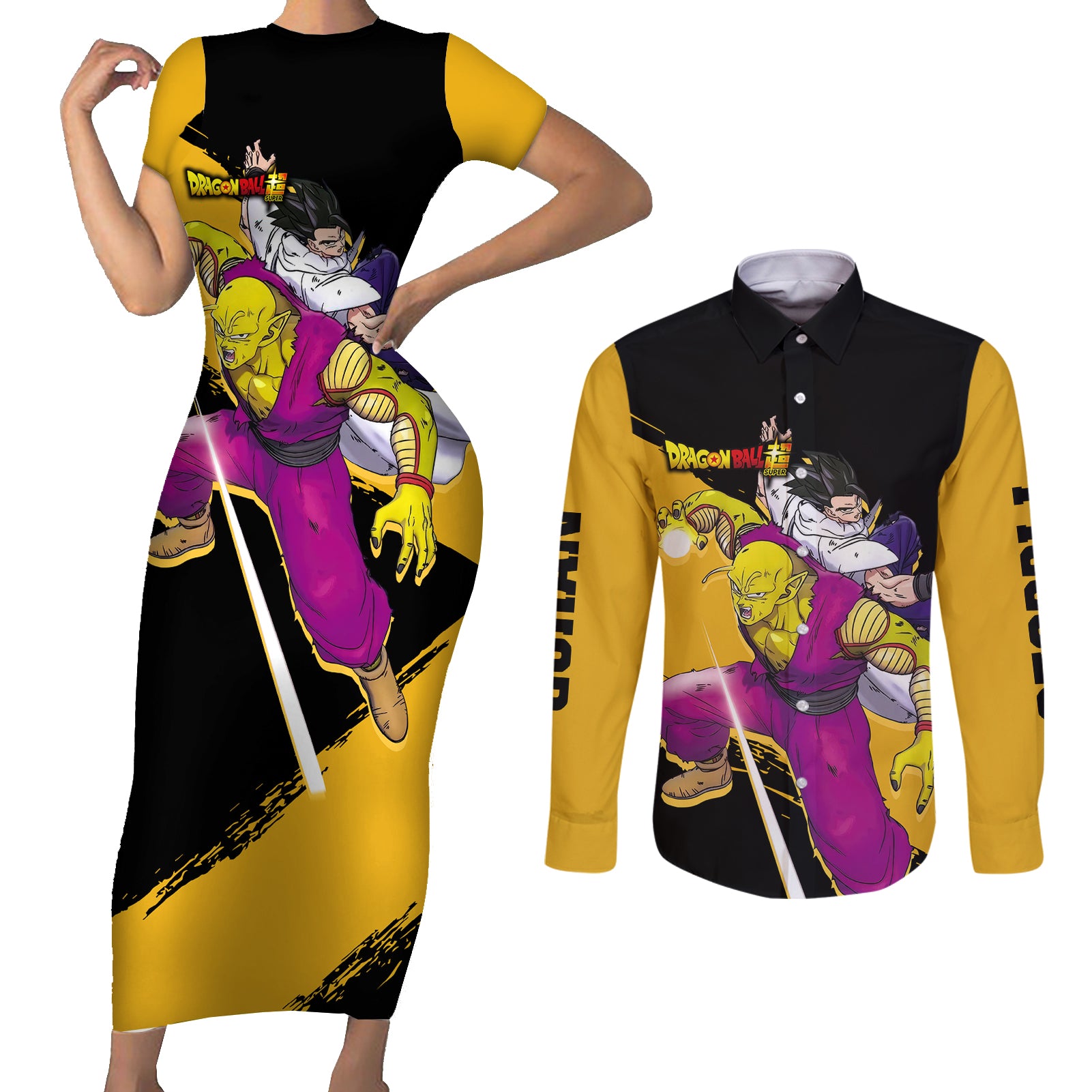 Gohan and Piccolo Couples Matching Short Sleeve Bodycon Dress and Long Sleeve Button Shirt Dragon Ball Super