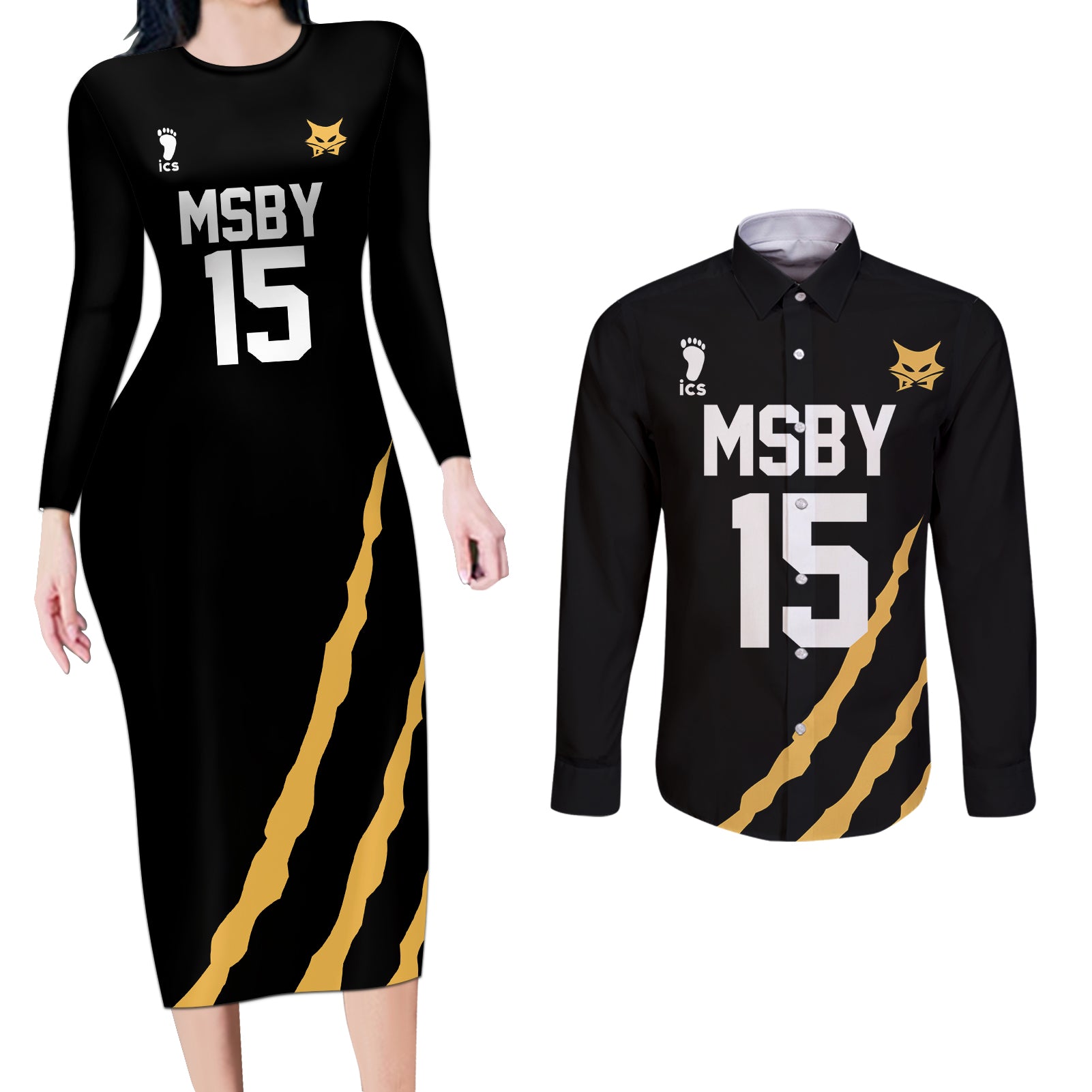 MSBY Kiyoomi Sakusa Couples Matching Long Sleeve Bodycon Dress and Long Sleeve Button Shirt Number 15 Anime