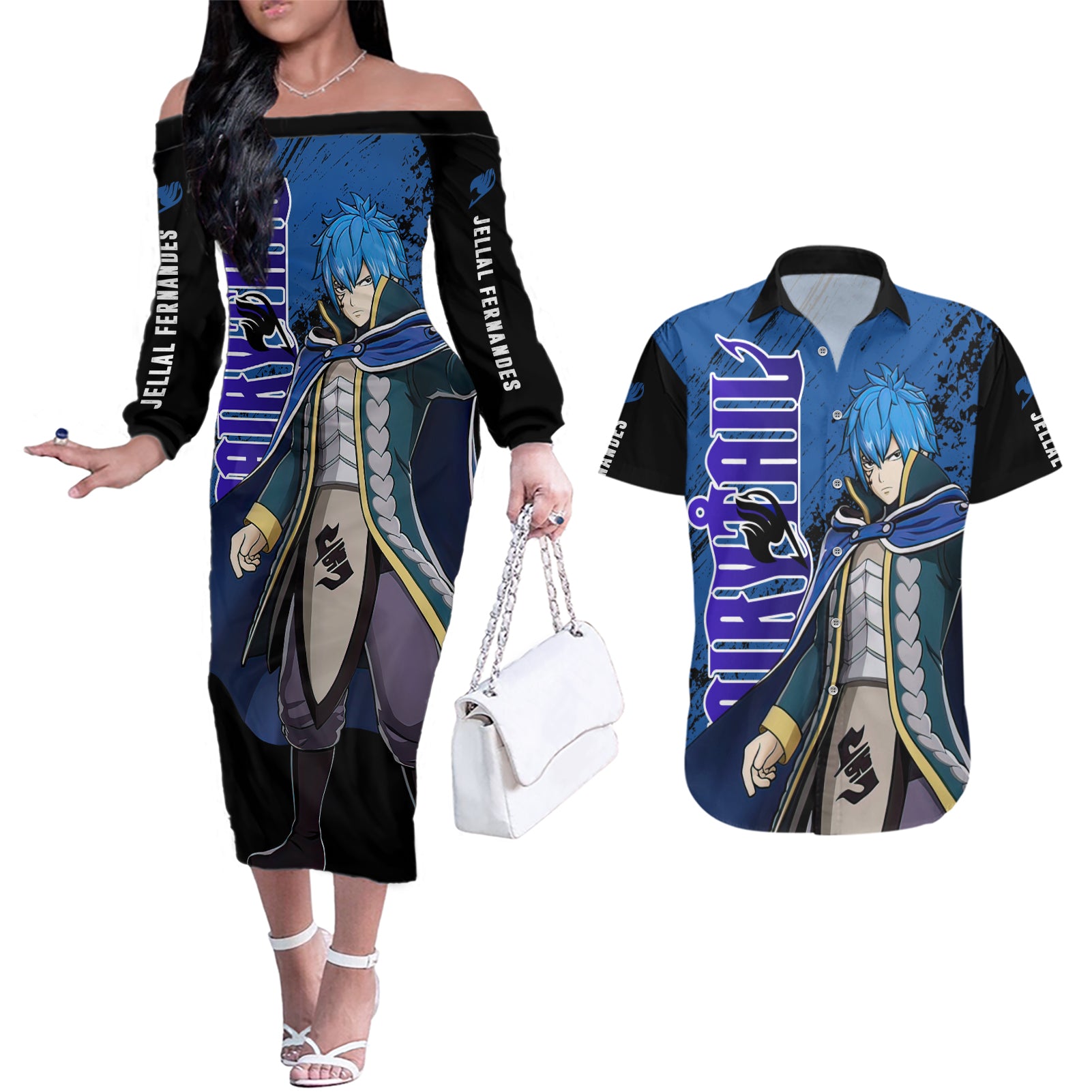 Jellal Fernandes Couples Matching Off The Shoulder Long Sleeve Dress and Hawaiian Shirt Fairy Tail