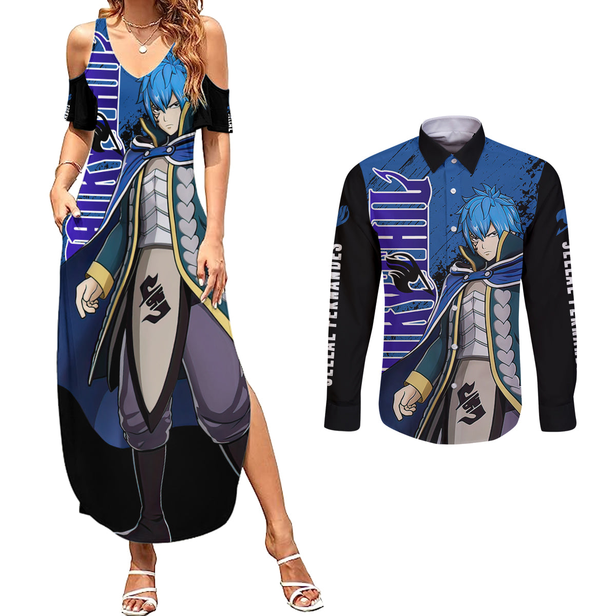 Jellal Fernandes Couples Matching Summer Maxi Dress and Long Sleeve Button Shirt Fairy Tail