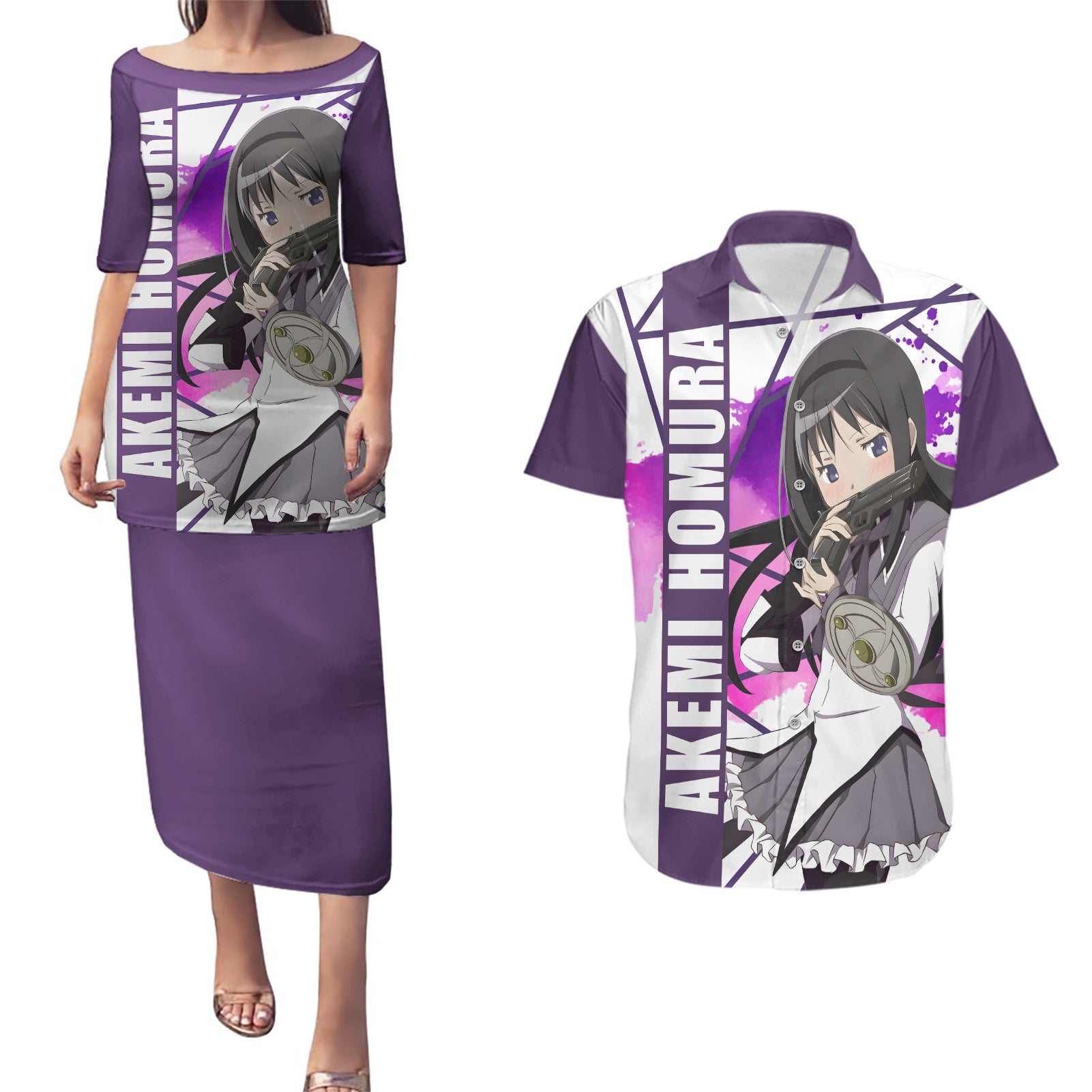 Puella Magi Madoka Magica Couples Matching Puletasi and Hawaiian Shirt Akemi Homura