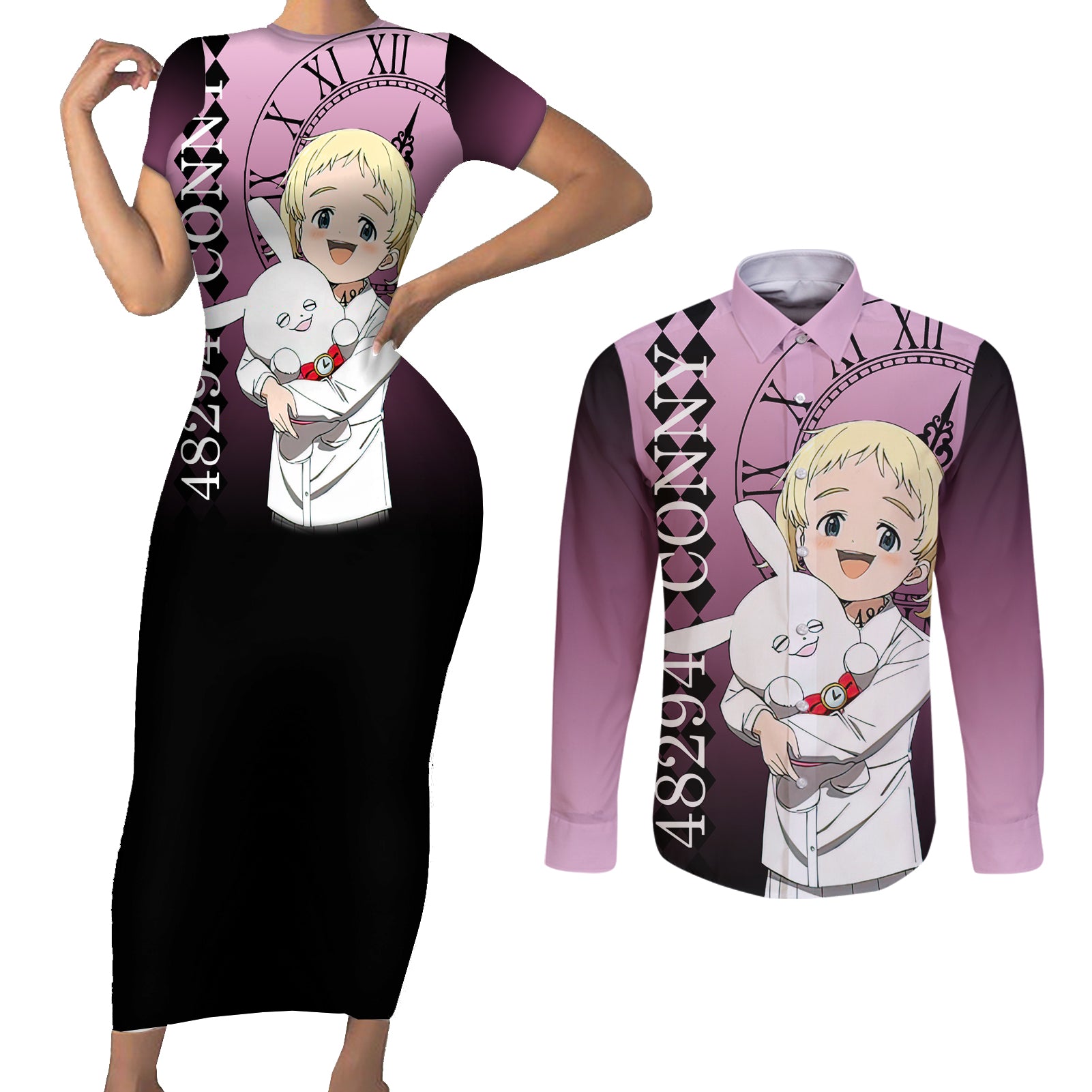 Conny Couples Matching Short Sleeve Bodycon Dress and Long Sleeve Button Shirt The Promised Neverland