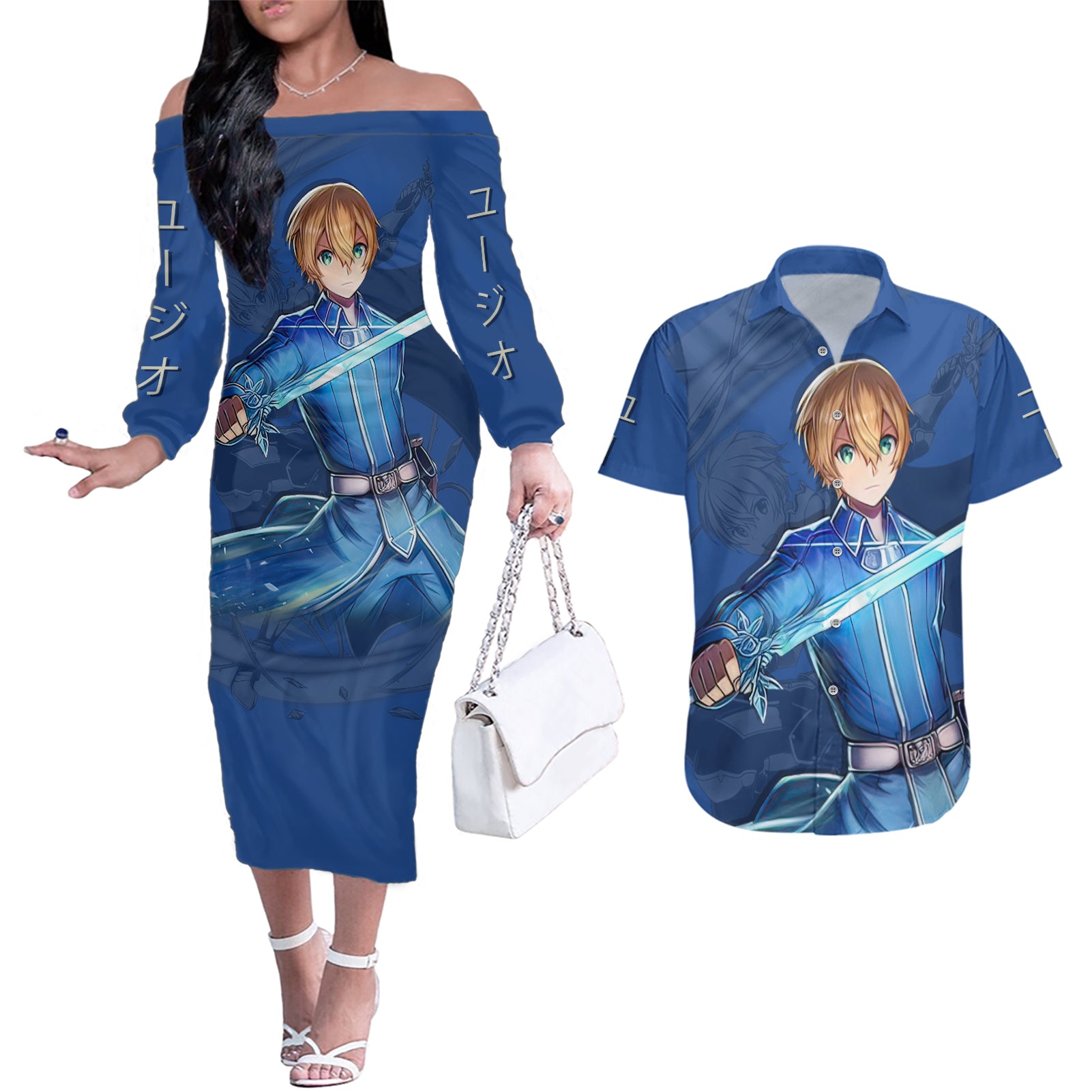 Eugeo Couples Matching Off The Shoulder Long Sleeve Dress and Hawaiian Shirt Sword Art Online